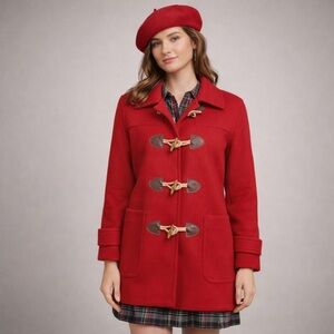 ❤️ Vintage Eddie Bauer Red Wool Toggle Coat – XS Petite – Made in USA 🇺🇸